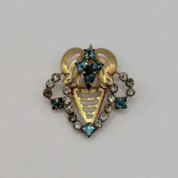 VINTAGE Gold & Crystal Art Nouveau Brooch/Pendant - Picture 3 of 11